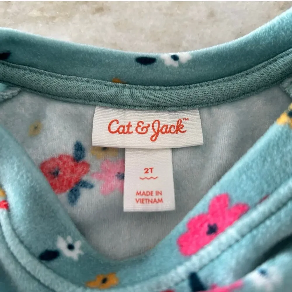 Cat & Jack Toddler Girl Velour Floral Lounge Set 2T Blue Jogger Set